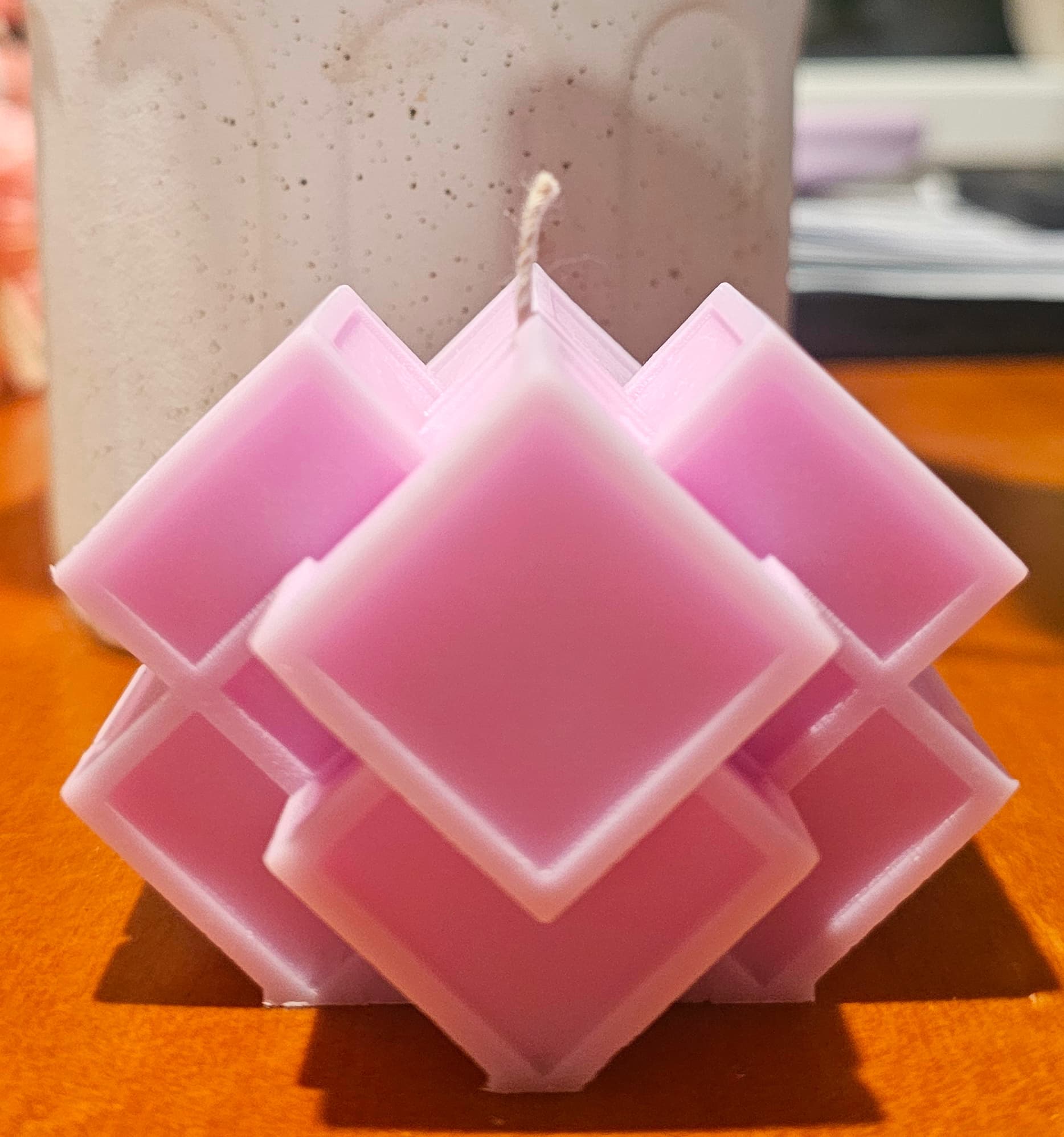 Geometric Diamond-Shaped Cube Candle